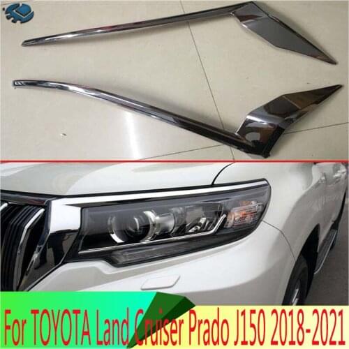For TOYOTA Land Cruiser Prado J150 2018 2019 ABS Chrome headlamp Lamp Strip Cover Trim Exterior decoration refit Accessories
