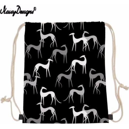Noisydesigns Black Greyhound Dogs Drawstring Bag Children Backpacks for Teenager Girls Small Storage Bags Daily Backpack Mochila