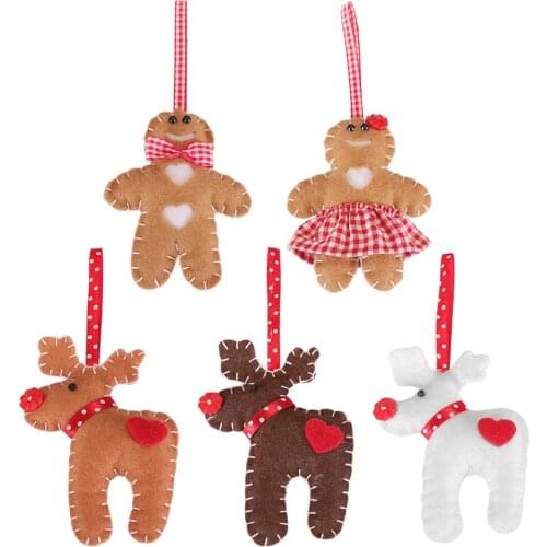 Deer Gingerbread Man Doll Pendants Felt Hanging Ornament Window Christmas Tree Decoration Supplies Children Gifts