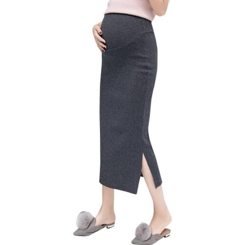 OL Maternity Dress Skirts Autumn Knitting Velvet Tide Skirt With Split For Pregnant Women Belly Office Pregnancy Dresses Clothes