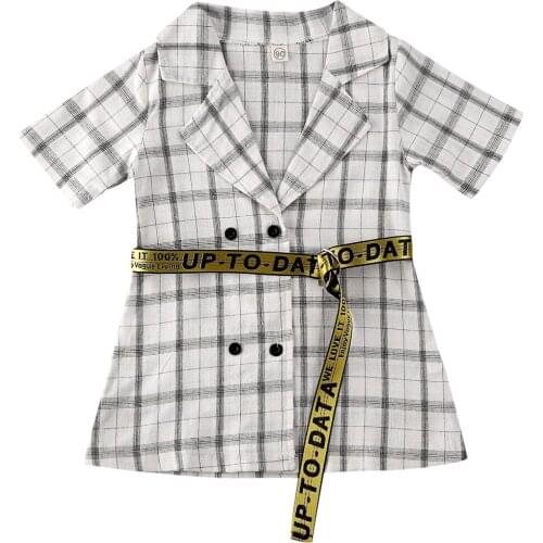 Preppy Style Girl Dress 2019 Toddler Kid Baby Girl Bandage Clothes Short Sleeve Plaids&Checks Top Dresses Size 1-5Y