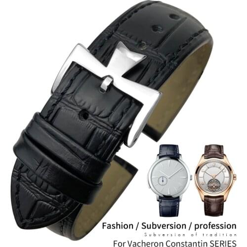 19mm 20mm 21mm 22mm Genuine Leather Watch Band Replacement for Vacheron Constantin Patrimony VC Black Blue Brown Cowhide Strap