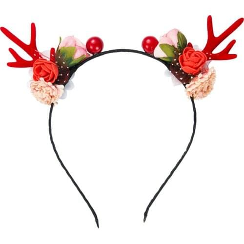 Christmas Headbands 2020 New Creative Fabric Simulation Flower Flannel Antler Headband Women Girls Red Hair Accessories
