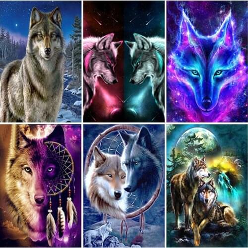 DIY Wolf 5D Diamond Painting Full Round Drill Resin Animal Diamond Embroidery Cross Stitch Mosaic Kits Home Decor Wall Art
