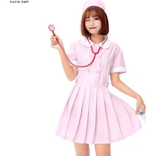 Sexy Pink Women Nurse Suit Cosplay Female Halloween Doctor Costume Carnival Purim Masquerade Nightclub Bar Role play party dress