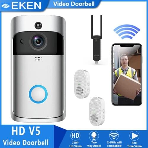 EKEN Ready stock Smart Doorbell V5 WIFI Video Camera Visual Intercom With Chime Night vision WIFI IR Alarm Doorbell Camera