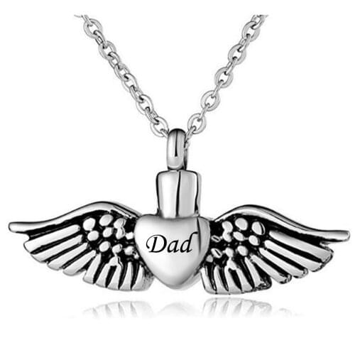 Stainless Steel Jewelry Heart Angel Wings Memorial Urn Heart Angel Wings Memorial Urn Necklace Cremation Ashes Keepsake Pendant