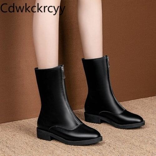 Winter The New fashion Round head Thick heel Martin boots Leisure Front zipper Plus velvet Keep warm High heel Women boots 34-48