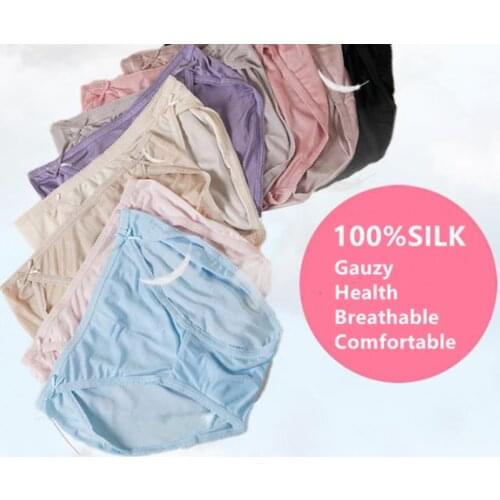 Women silk panties 100% Natural silk Briefs Mid-rise underwear women Healthy lingerie 2018 New