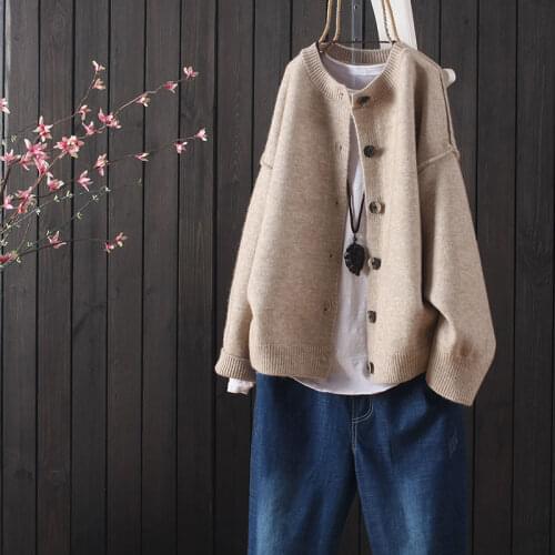 2021 spring and autumn temperament casual loose new solid color long-sleeved knitted cardigan womens all-match sweater