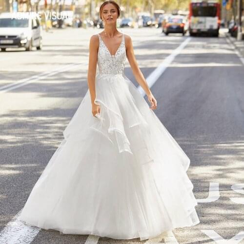 Newest Wedding Dress For Bride A-Line Deep V-Neck Neckline Long Open-Back Custom Made Plus Size Bride Gown Vestidos De Novia