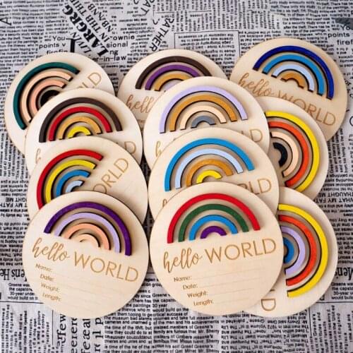 1pcs Round Wooden Milestone Card Newborn Baby Monthly Growth Recording Cards Handmade Baby Birth Commemorative Cards Photo Props