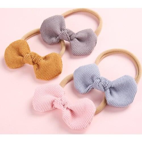 1PCS Corduroy Bow Nylon Headband For Children Girls, Kid Stretch Headbands Cute Headwear Hair Accessories Head Wrap