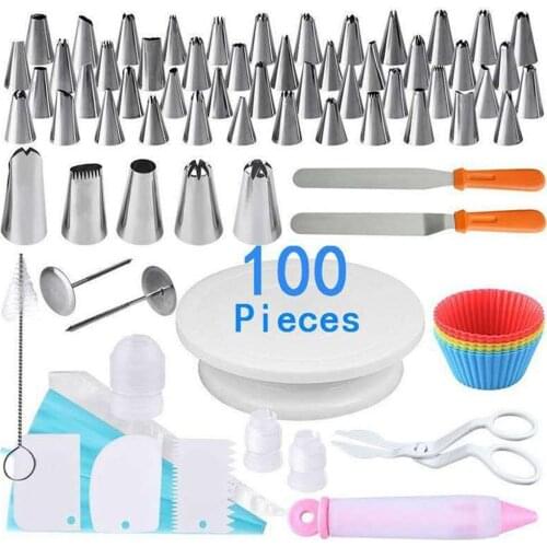 100 Pcs Cake Decorating Tools Icing Piping Tips Cream Bag Pastry Nozzles Converter Confectionery Cupcake Dessert Baking