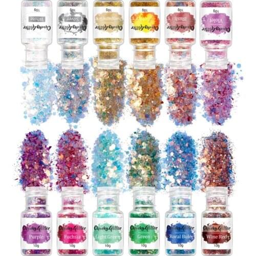12/18/24 Colors Chunky Glitter Sequins Mixed Flakes Set Eyeshadow Body Face Decorations DIY Crafts Nail Art Stickers