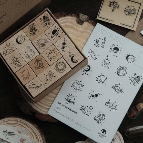 16 Pcs/Lot Vintage Planet Moon Cloud Decoration Stamp Wooden Stamps for Scrapbooking Stationery DIY Craft Standard Stamp