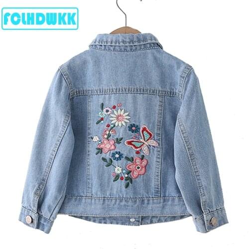 2020 Spring Summer Girls Jeans Jackets Kids Coats Outerwear Embroidered Long Sleeve Button Denim Jackets For Girls Clothes 2-8