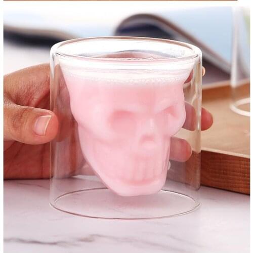 250ml skull wine glass water glass crystal skull beer glass personality cocktail bar creative double transparent glass cup
