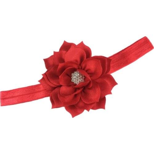 50pcs/lot,8-8.5cm Double lotus satin leaf with rhinestone water drill hair band 20 colors hot sale