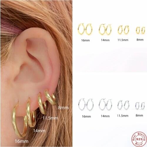 Aide 925 Sterling Silver 8-16mm Minimalist Smooth Hoop Earrings For Women Ear Bone Buckle Earring Gothic Ear Piercing Jewelry
