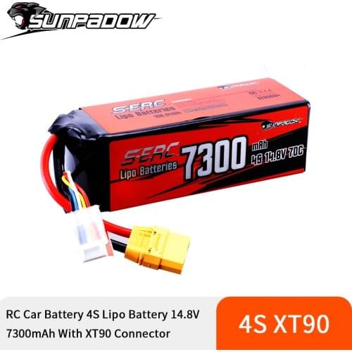 SUNPADOW 4S 14.8V Lipo Battery 7300mAh 70C Soft Pack with XT90 Plug for RC Vehicles Buggy Truggy Crawler Monster Truck Car Hobby
