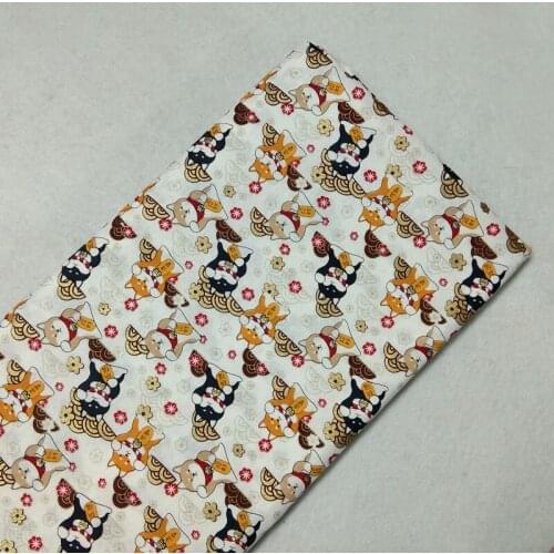 Gold Stamping White Japanese Kimono Lucky Animals Printed Cotton Fabric 50x140cm Fabric Patchwork for Cloth Dress Home Decor