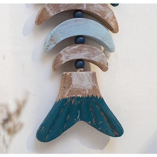 Wooden Decor Fish Bones with Beads Beach Theme Wall Decor Door Hanging Ornament Nautical Decoration