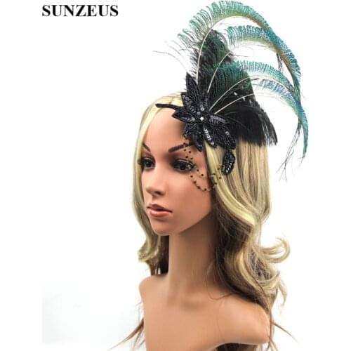 Hyperbolic Feathers Headband Beaded Sequins Flower Shape Hair Accessories Bridal Wedding Headpiece sombrero novia BQ091