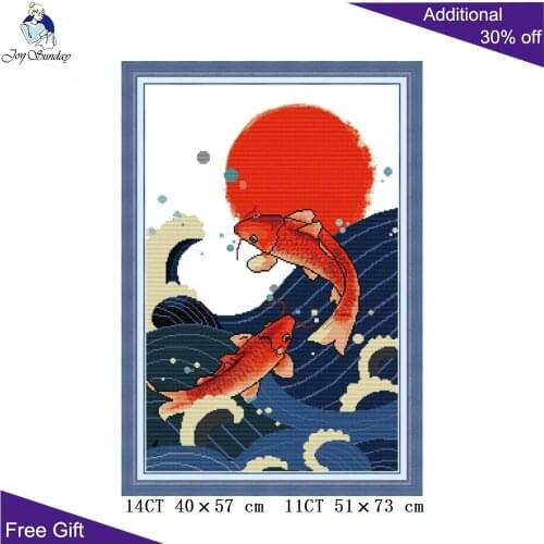 Joy Sunday Red Fish Cross Stitch DA331 14CT 11CT Counted and Stamped Home Decor Red Fish Embroidery DIY Cross Stitch kits