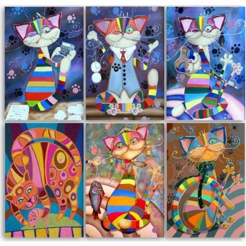 5D DIY Animal Cat Rhinestones Diamond Painting Full Square Drill Diamond Embroidery Cartoon Cross Stitch Mosaic Animals