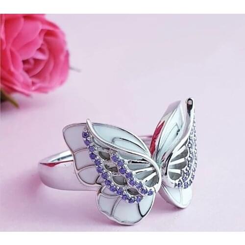 Gorgeous Charming Butterfly Shape Crystal Enamel Rings For Women Wedding Band Fashion Party Jewelry Ring Gift Dropshipping