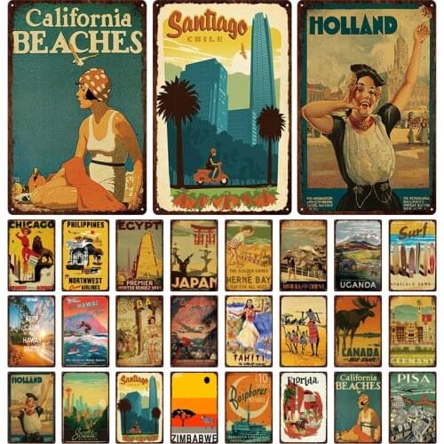 Retro Printed World Famous City Decorative Plaque Architectural Attractions Tourism Metal Tin Sign Shabby Chic Iron Painting