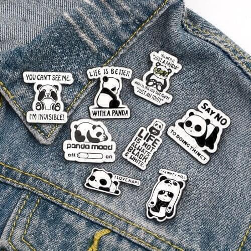 Cute Panda Enamel Pins Lapel Pins Animal Badges Funny You Cannt See Me Brooches for Kids Jewelry Jeans Accessories