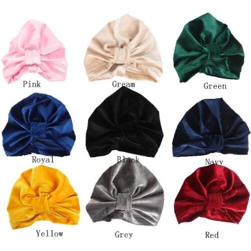 Fashion Children turban hat front knotted velvet hat kid warm winter head wrap cap girl boy party fancy dress hat 9colors