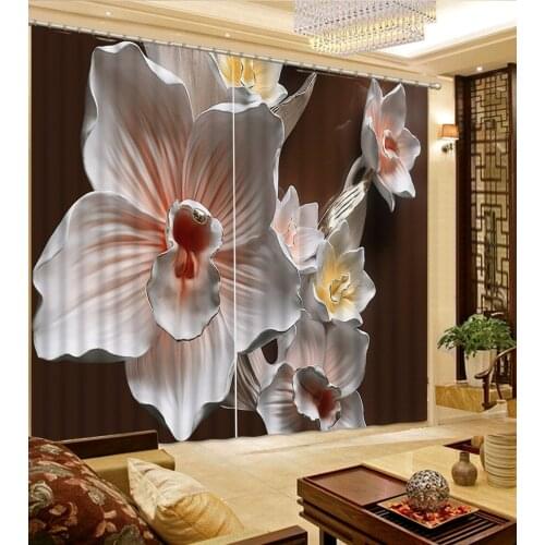 Trendy Beautiful flowers custom Living Room Bedroom Blackout curtains Relief Prints Curtains Room 3d Curtain Window Drapes