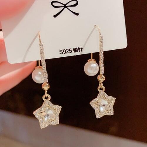 Design sense of fashion personality rhinestone star earring earhook joker super simple exquisite minority earring