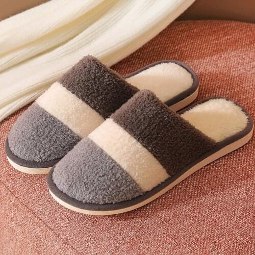 Men Warm Striped Indoors Slipper Anti-slip Winter House Cotton Shoes Home Bedroom Home Warm Winter Furry Comfortable Footwear