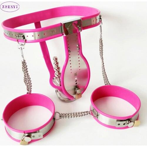 BDSM Couples Sex Toys Male Chastity Belt Device Sex Slave Bondage Set CBT Cock Cage Pants Thigh Cuffs Anal Plug Adult Sex Toys