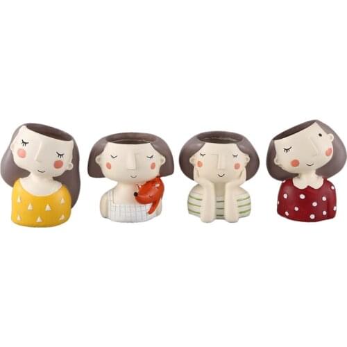 Flower Girl Planter Set - 4pcs European Style Succulent Plants Planter Pot Mini Bonsai Cactus Flower Pot Home Decor Craft