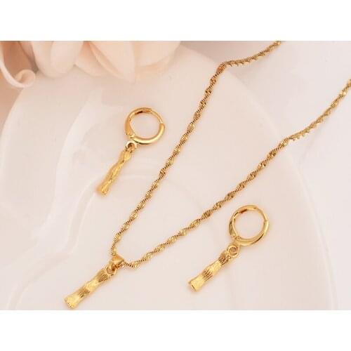 Gold Necklace Earring Set Women Party Gift Dubai pillar Jewelry Sets wedding bridal party gift DIY charms girls kid Jewelry