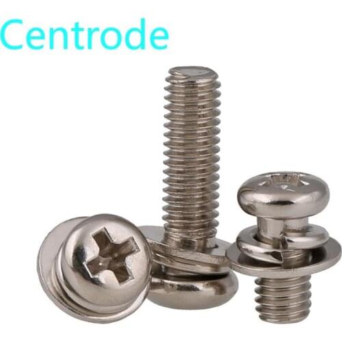 Nickel plated cross head three combination screw round head three combination screw M2 M2.5 M3 M4 M5 M6 spot 10PCS