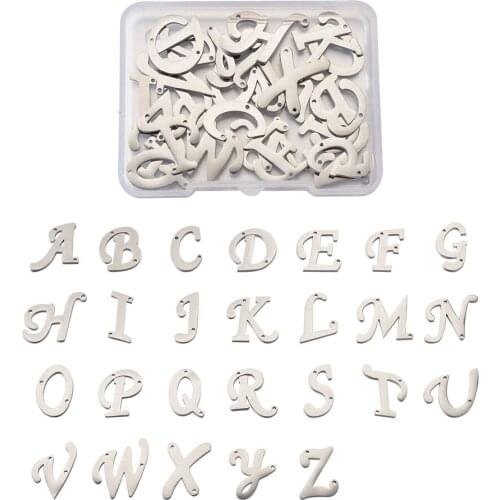 Pandahall Stainless Steel Initial 26 Letters Pendants Alphabet Links Connector Charms for DIY Bracelets Necklaces Jewelry Making