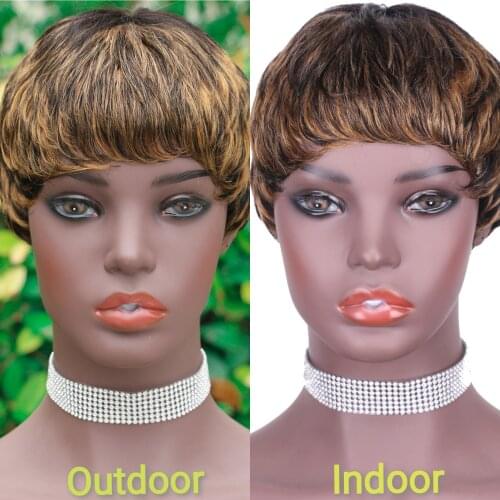 Y Demand Short Pixie Cut Human Hair Wigs 10 Colors Remy Brazilian Hair For Black Women Straight Machine Made Cheap Glueless Wig