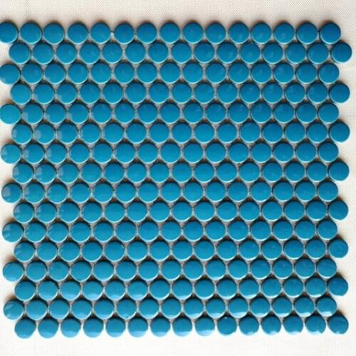 Polished sky blue penny round porcelain ceramic mosaic tile for shower room bathroom decoration