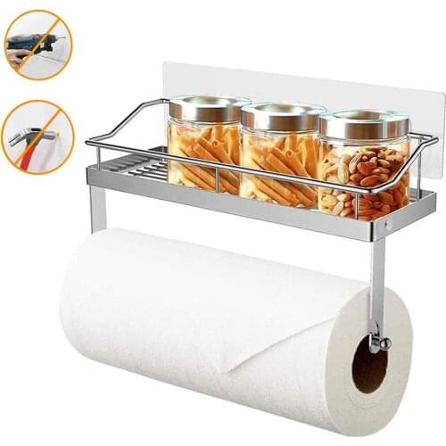 Bathroom Shelf Stainless Steel Shower Shelf With Paper Tower Holder Cosmetic Organizer Shampoo Rack Punch Free Kitchen Shelves