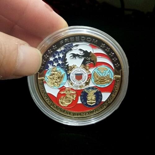 Gold Plated Coin USA Navy USAF USMC Army Coast Guard American Free Eagle Totem Gold Military Medal Challenge Coin Collection
