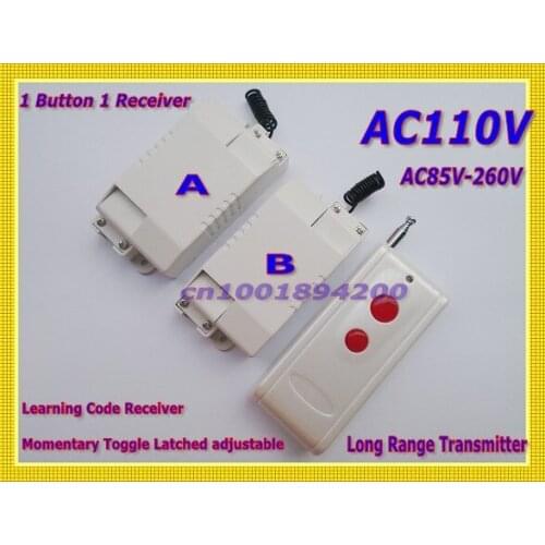 Input 110V AC Output 110V AC Relay Receiver Long Range Transmitter 2 Receiver independent Learning Code 315/433 for Light LED