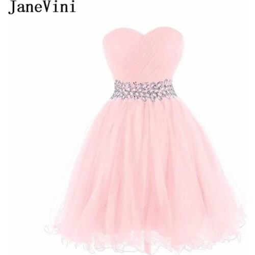 JaneVini Pink Party Dress Prom Homecoming Dresses Plus Size Short Cocktail Gowns Beaded Crystal Sweetheart Teens tulle robe 2020