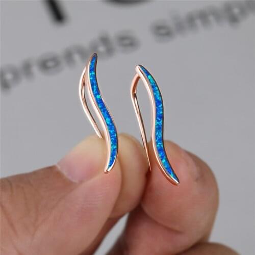 White Blue Fire Opal Earrings Minimalist Geometric Stone Stud Earrings Vintage Rose Gold Silver Color Wedding Earrings For Women