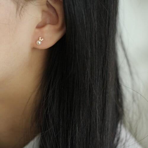 9K solid gold Pearl Rabbit Crystal stud earring Mini dainty women minimal simple style gift bridesmaid